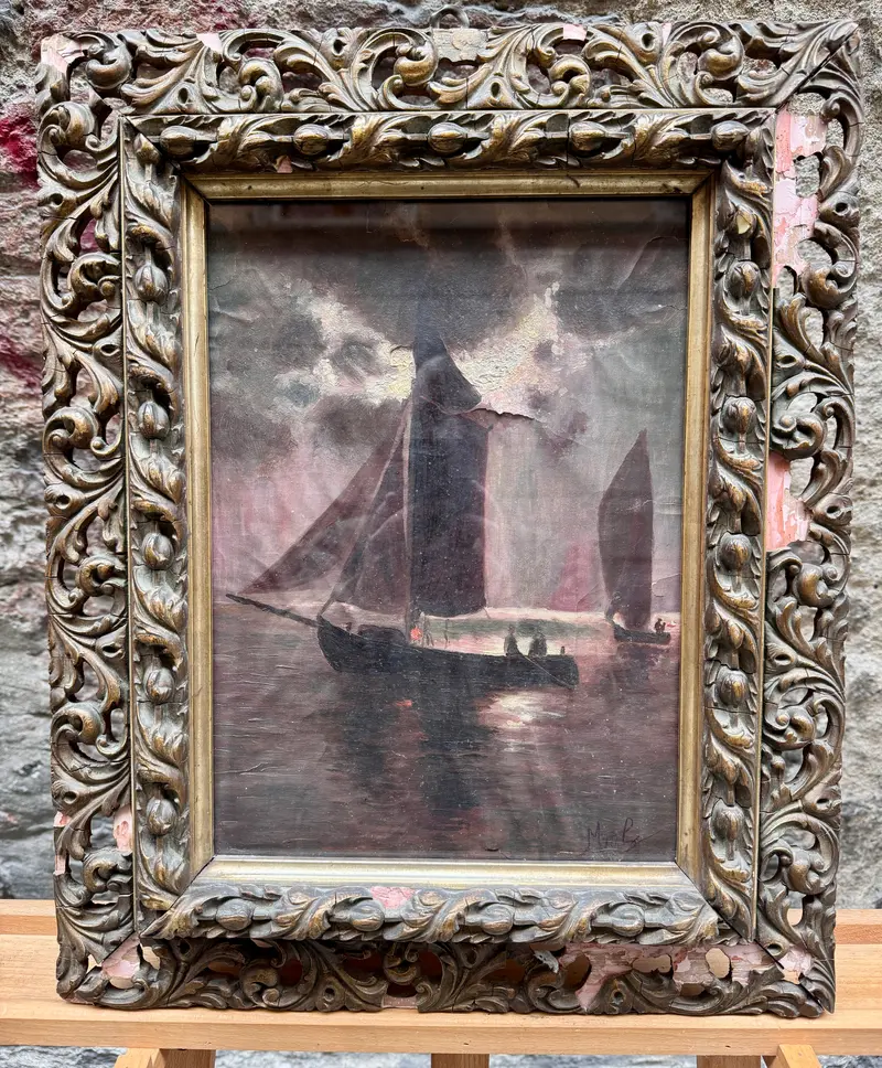 Anonimo - "Veduta marina" - tecnica mista su carta - 1900 ca