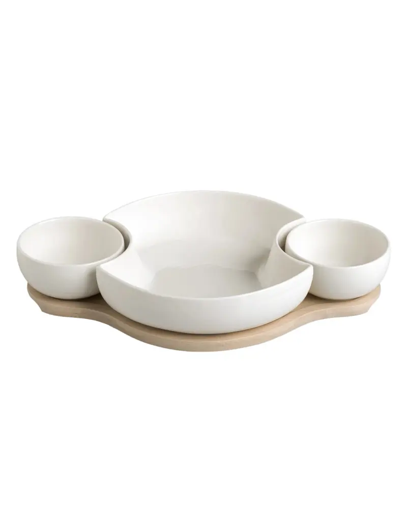 ANTIPASTIERA CLOWN PORCELLANA BIANCA C/SUP BAMBOO NATURALE