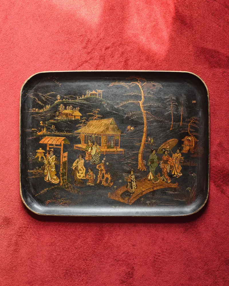 Antique French Chinoiserie Lacquer Tray