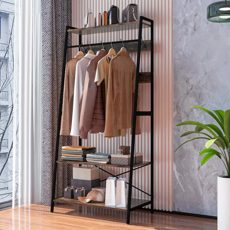 Appendiabiti con Scaffale in Metallo Nero – Stand Guardaroba Robusto e Moderno
