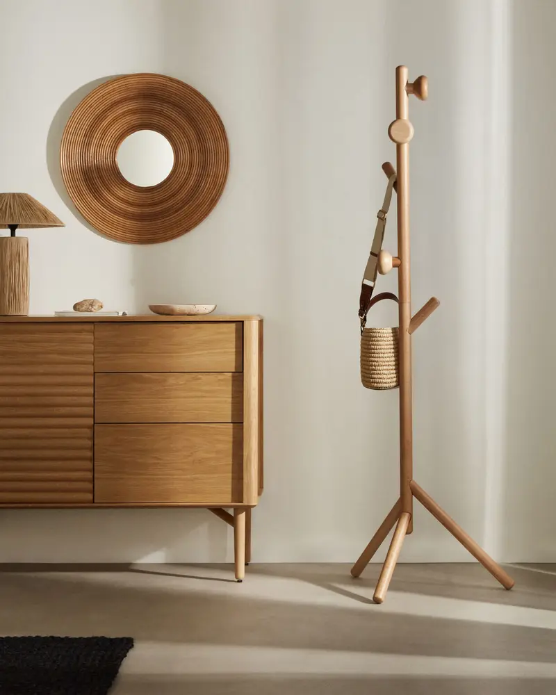Appendiabiti Nadue in legno massiccio di faggio con finitura naturale 170 cm