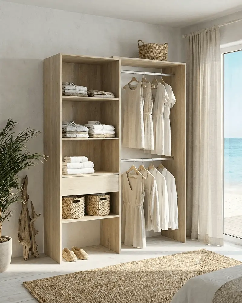 Armadio Bristol - Guardaroba a giorno - Struttura olmo - 4 ripiani e 1 cassetto inclusi - L. 110/160 x H. 187 x P. 40 cm
