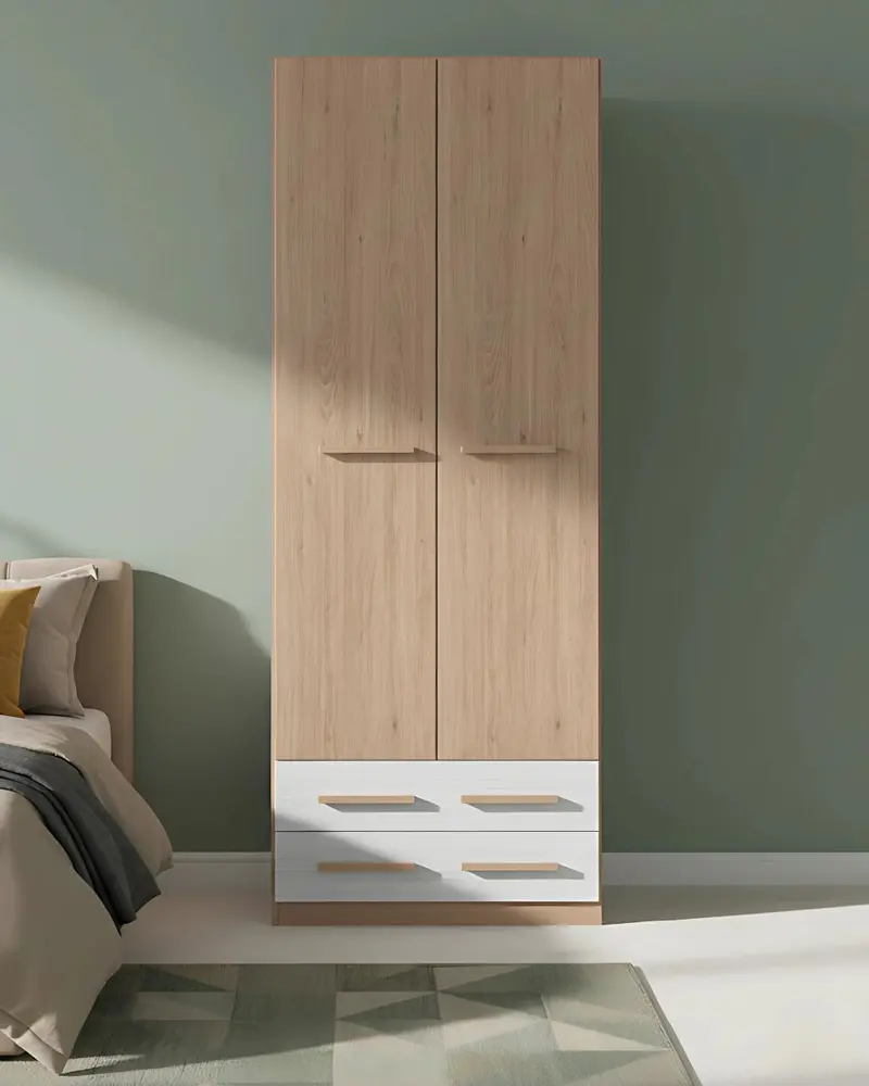 Armadio Celeste H.230 - Guardaroba moderno - 2 ante 2 cassetti - 8 varianti colore personalizzabile - 1 ripiano regolabile incluso - Ripiani regolabili opzionali