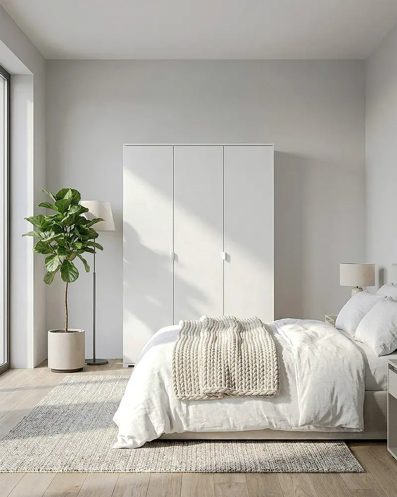 Armadio Dracaena - Guardaroba moderno - 3 anta - Struttura bianca - 2 ripiano incluso - 120 x 52 x 177 cm