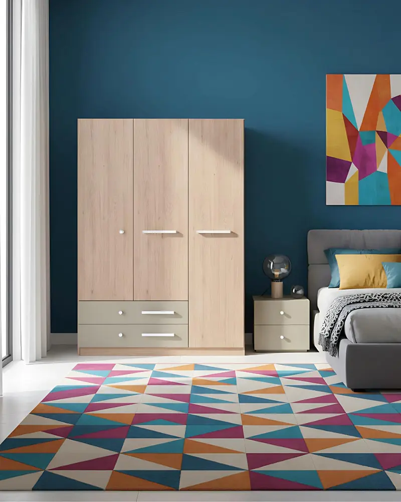 Armadio Leon H.186 - Guardaroba moderno - 3 ante 2 cassetti - 8 varianti colore personalizzabile - 1 ripiano regolabile incluso - Ripiani regolabili opzionali