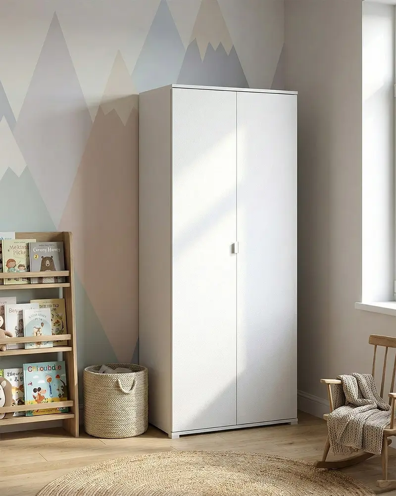 Armadio Monstera - Guardaroba moderno - 2 anta - Struttura bianca - 1 ripiano incluso - 80 x 52 x 177 cm