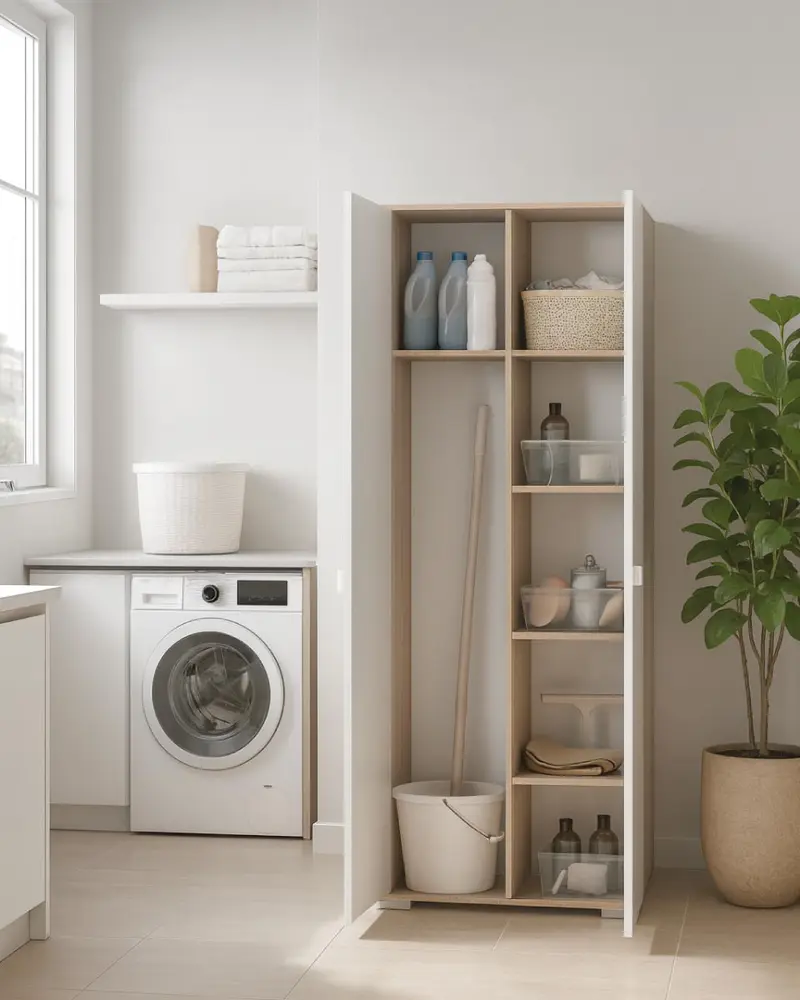 Armadio multiuso Sonia 2 ante - Mobile portascopa salvaspazio - 6 ripiani interni e un vano portascope - 75x180x35 cm