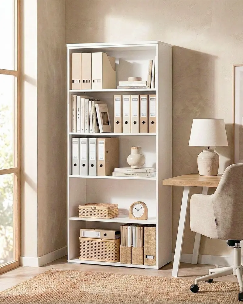 Armadio ufficio Carolina - Mobile archivio - 4 mensole incluse - L. 90 x H. 199 x P. 42,5 cm – Bianco