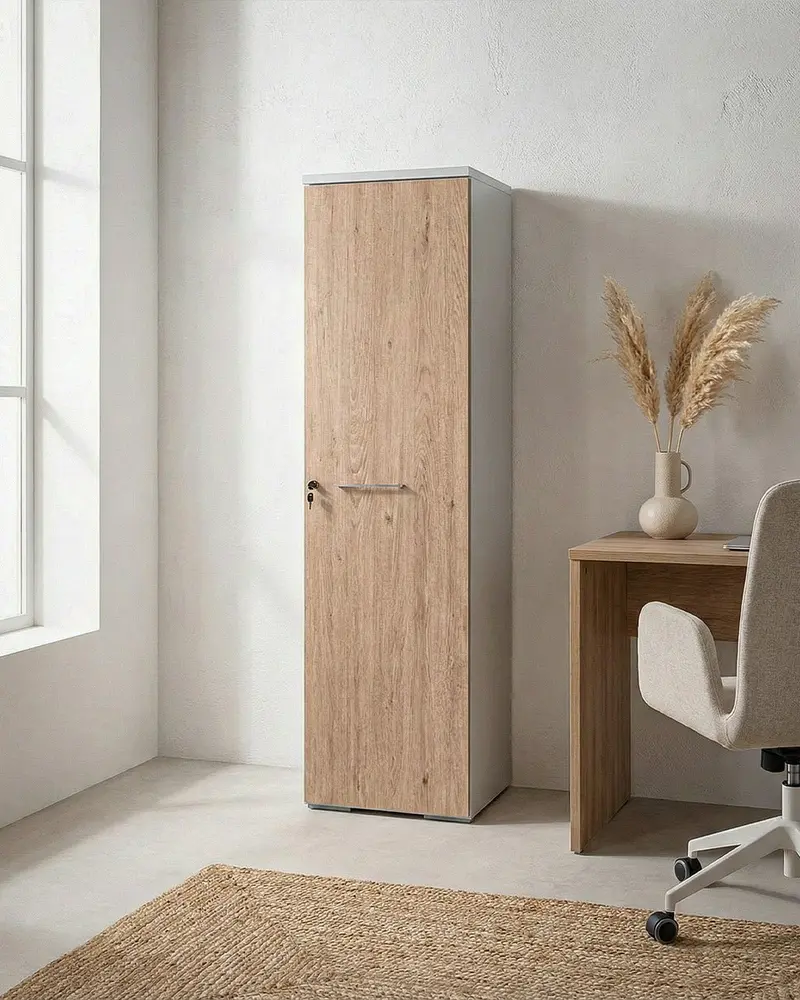 Armadio ufficio Corona - Mobile archivio 1 anta con serratura - 3 mensole incluse - L. 45 x H. 160 x P. 42,5 cm – Bianco, ante personalizzabili