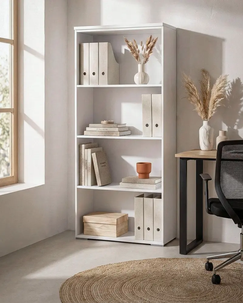 Armadio ufficio Denver - Mobile archivio - 3 mensole incluse - L. 90 x H. 160 x P. 42,5 cm – Bianco