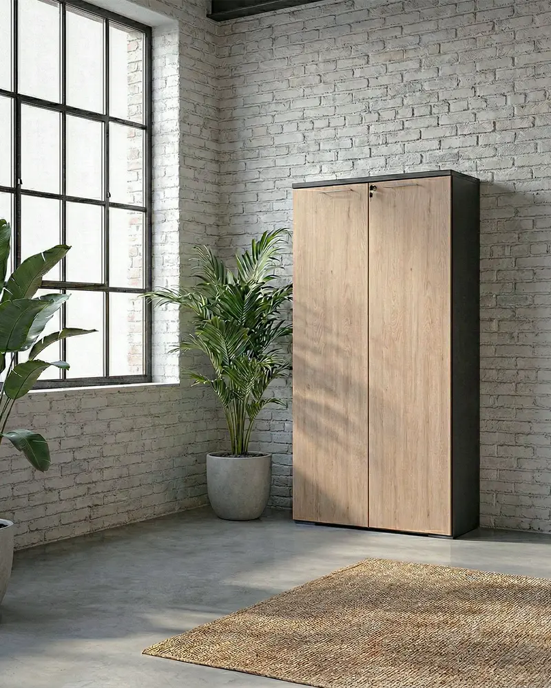 Armadio ufficio Utah - Mobile archivio 2 ante con serratura - 3 mensole incluse - L. 90 x H. 160 x P. 42,5 cm – Antracite, ante personalizzabili