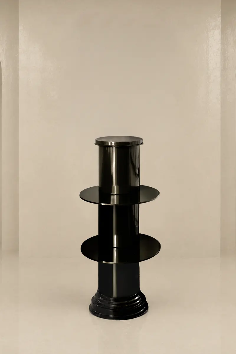 Art Deco Console di Design - Colonna con Piani Mobili Nero Lucida