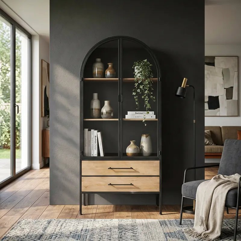 Aslan - libreria in acciaio e legno antracite marrone