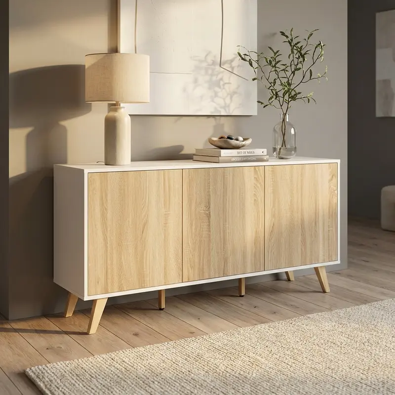 Asteria - credenza bianco e naturale in truciolare