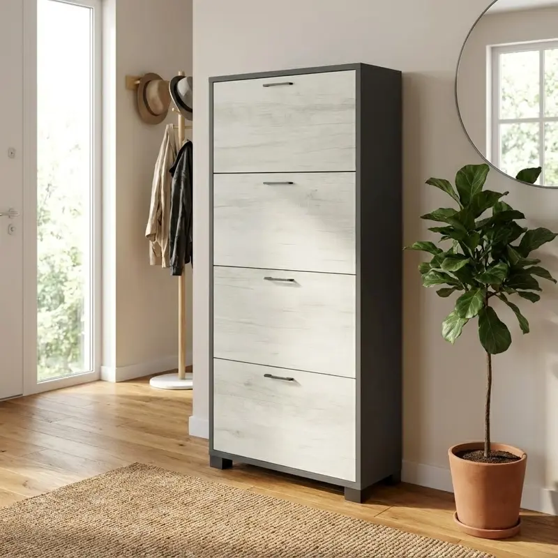 Astrid - scarpiera mdf titanio bianco 4 ante