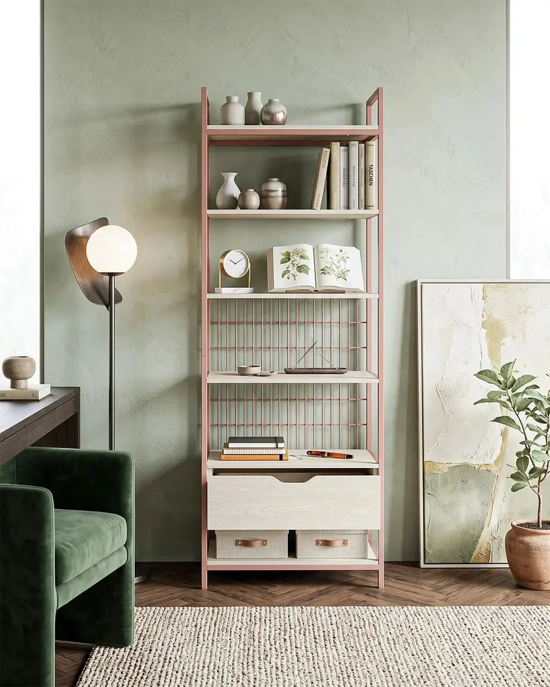 Atlas Loft Terracotta con 6 Ripiani e Cassetto – Rovere Naturale 60x40x179,5 cm