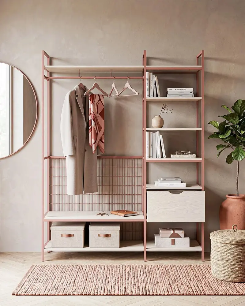 Atlas Shelf Terracotta con Ripiani e Cassetto – Rovere Naturale 140x40x179,5 cm