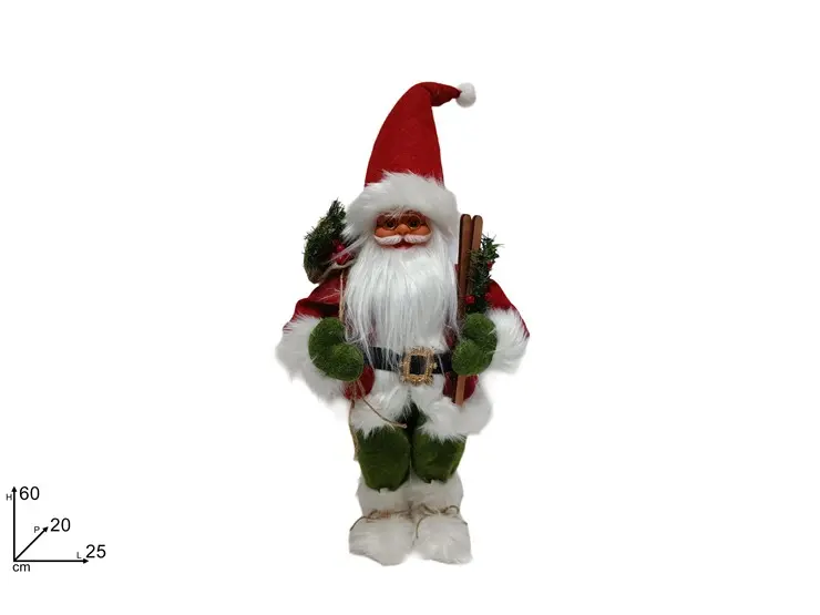 BABBO NATALE 60CM C SCI IN LEGNO
