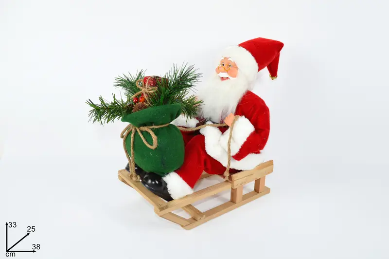 BABBO NATALE C/SACCO SU SLITTA LEGNO
