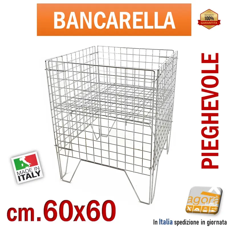 BANCARELLA PIEGHEVOLE 60x60 ESPOSITORE CESTA CESTONE CON RIPIANO MOBILE X NEGOZI.