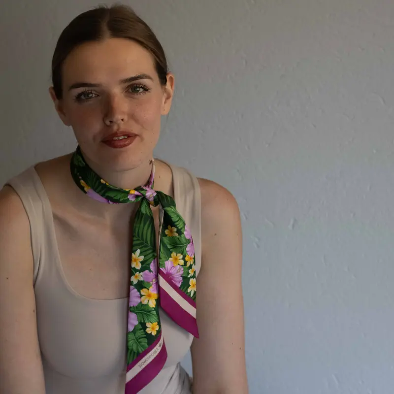 Bandeau in pura seta tropical rosa - 939