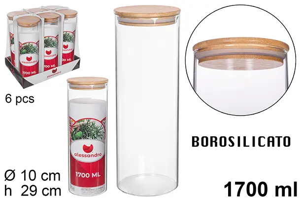 BARATTOLO IN BOROSILICATO CON COPERCHIO IN BAMBU 1.700 ML