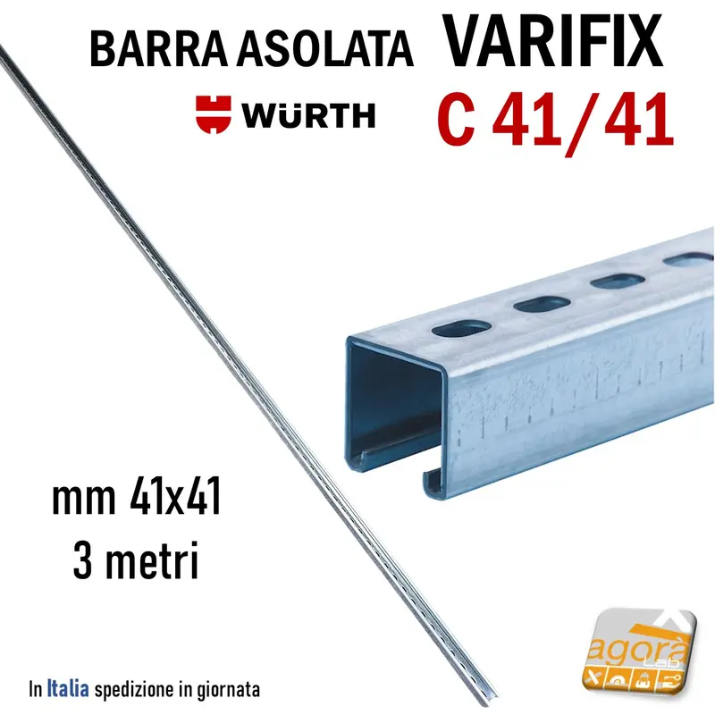 Barra asolata C mm 41x41 VARIFIX Acciaio Zincato Forata Wurth 3 metri profilato