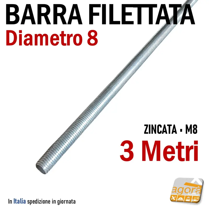 Barra Filettata M8 x 3000mm D8 Metri 3 Zincata Filetto Metrico M8 ZNB 300cm