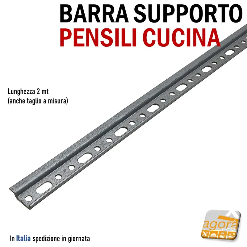BARRA PER SUPPORTO PENSILE STAFFAGGIO ATTACCAGLIA PROFILO FISSAGGIO A PARETE ZINCATO FORATO 2MT