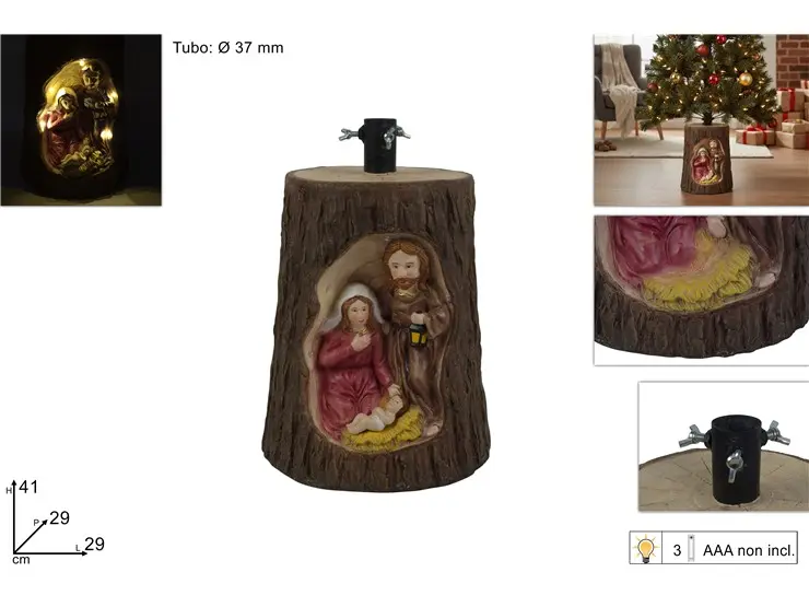BASE ALBERO TRONCO MARRONE 41CM NATIVITA'' CON LUCE BATTERIA