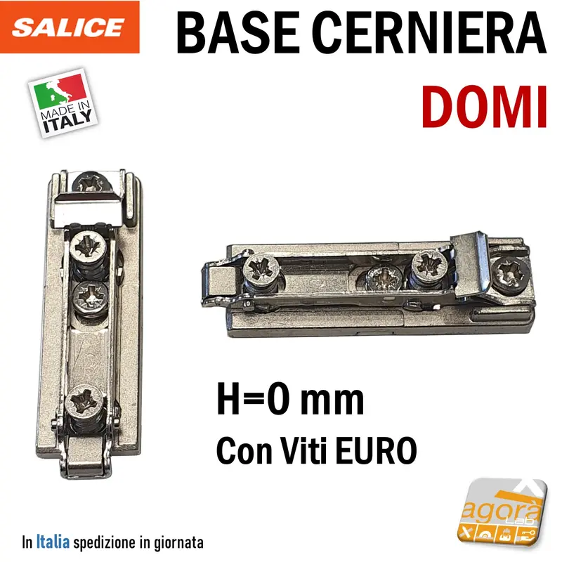 BASE PER CERNIERA A MOLLA SALICE LINEARE INNESTO RAPIDO REGOLABILE H=0 CON VITE EURO BAPGR09
