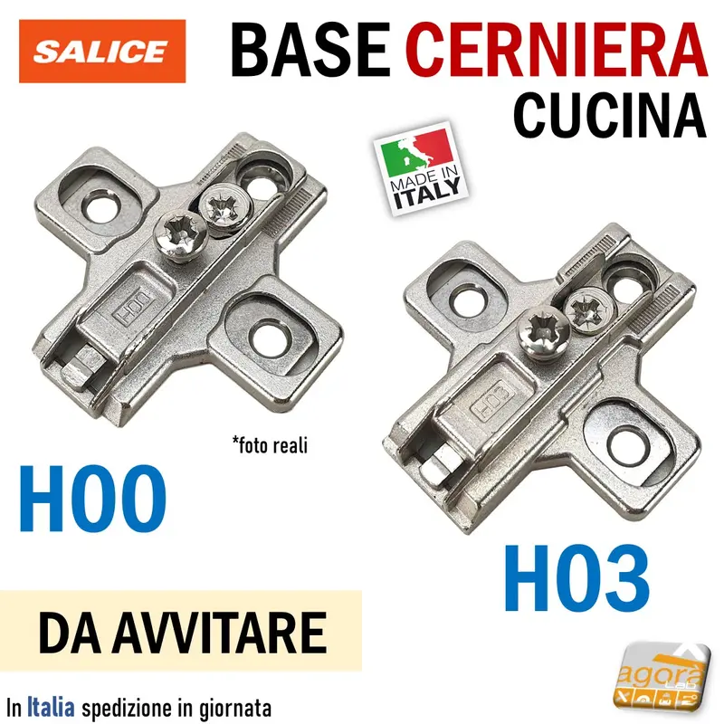 BASE REGOLABILE PER CERNIERE A MOLLA SALICE H0 H3 DA AVVITARE IN ZAMA BASETTA B2R3E