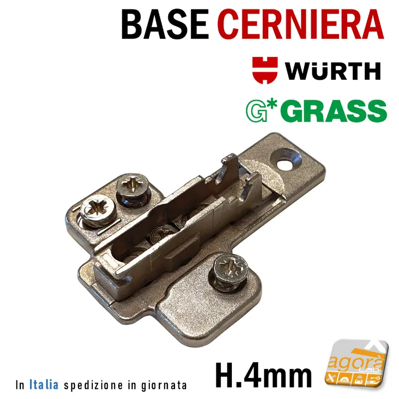 BASE REGOLABILE X CERNIERE A MOLLA H=4 Grass Wurth RAPIDA CON VITE EURO CUCINA 10pz