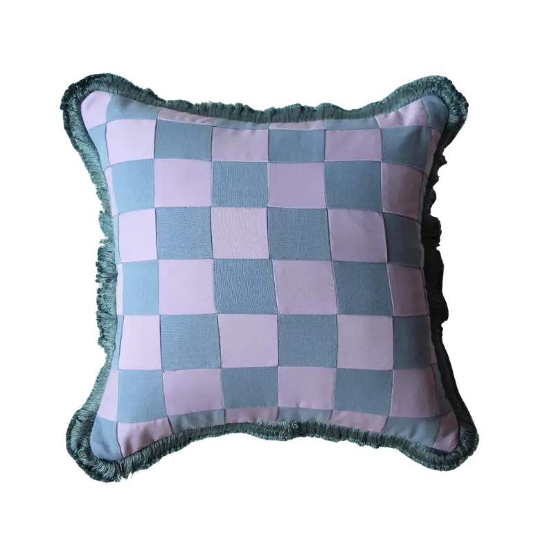 Beach Blue and Lilac Patchwork with Blue Fringe