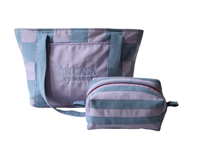 Beach Blue and Lilac Patchworl Bag and Pochette Set
