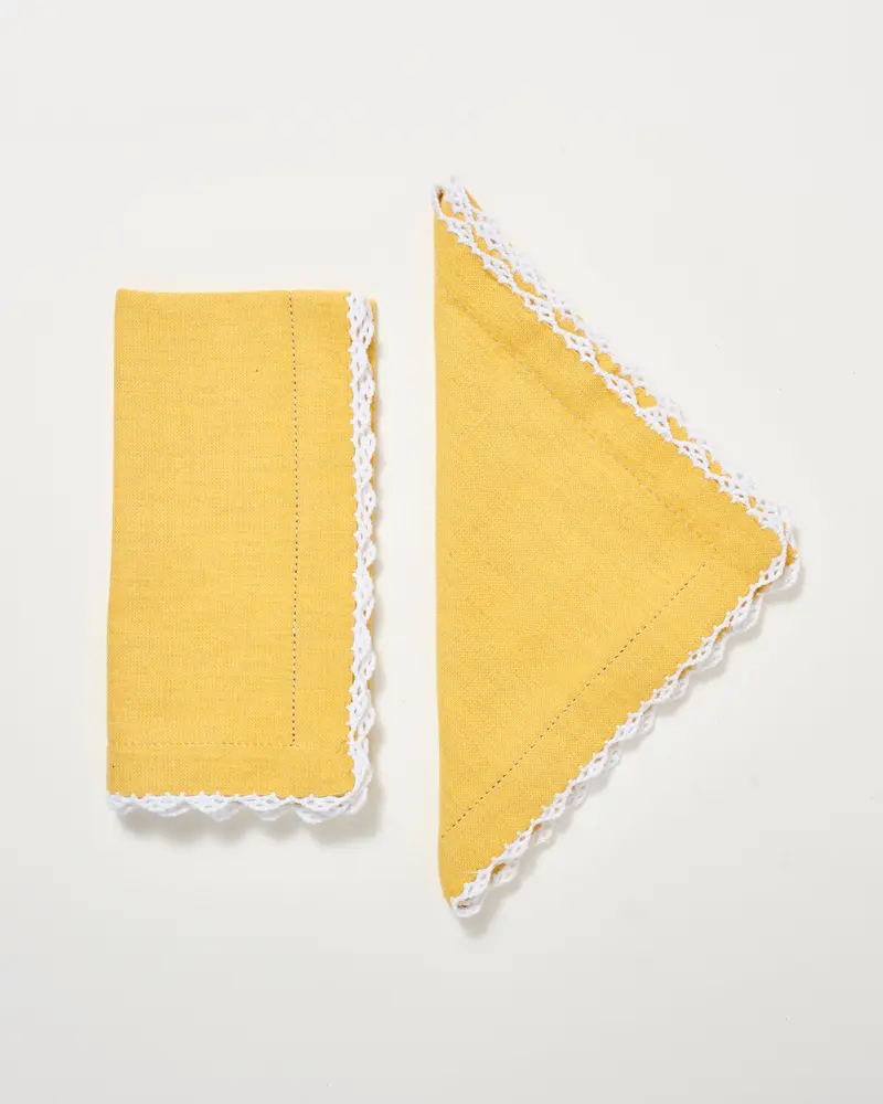 Beatrice Linen Napkins, Yellow and White (Set of 2)