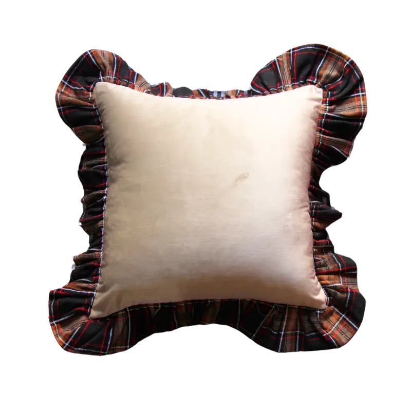 Beige Cream Velvet with Square Pattern Ruffle