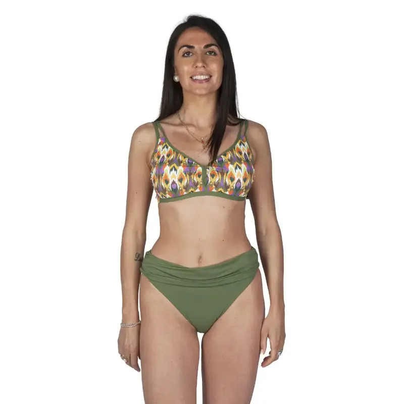 Bikini imbottito con scollo a goccia senza ferretto con slip alto double-face in fantasia Faded Touch