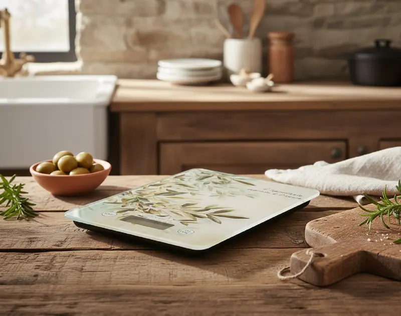 Bilancia da cucina in vetro rettangolare con decoro foglie bomboniera per matrimonio, ricorrenze, Harmony SNVT26192
