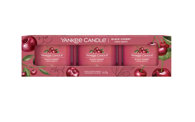 BLACK CHERRY - Yankee Candle - Candela Votive in Vetro Confezione da 3