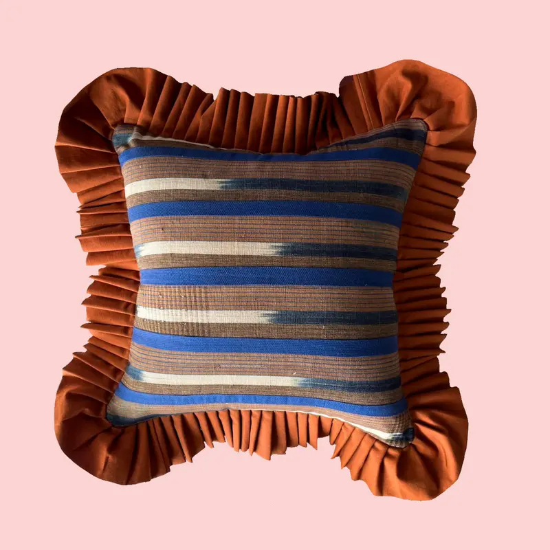 Blue and Wooden Brown Cream with Brown Ruffle