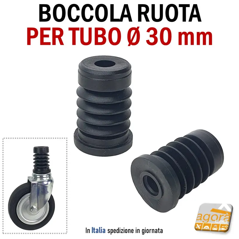 BOCCOLA PER TUBO D30MM PER RUOTE CON PERNO LISCIO CALETTATO FORO 10MM NYLON NERA