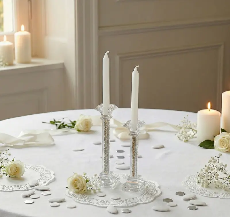 Bomboniera matrimonio coppia porta candela in cristallo con glitter oro harmony SNVT23033