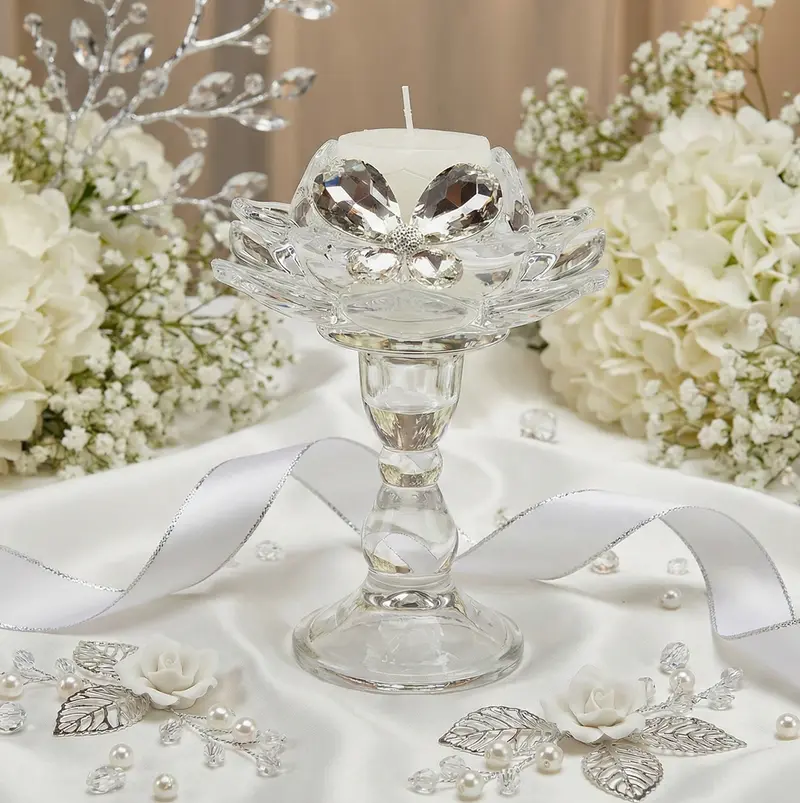 Bomboniera matrimonio elegante porta candela fiore di loto in vetro decorato con farfalla harmony SNVT24212