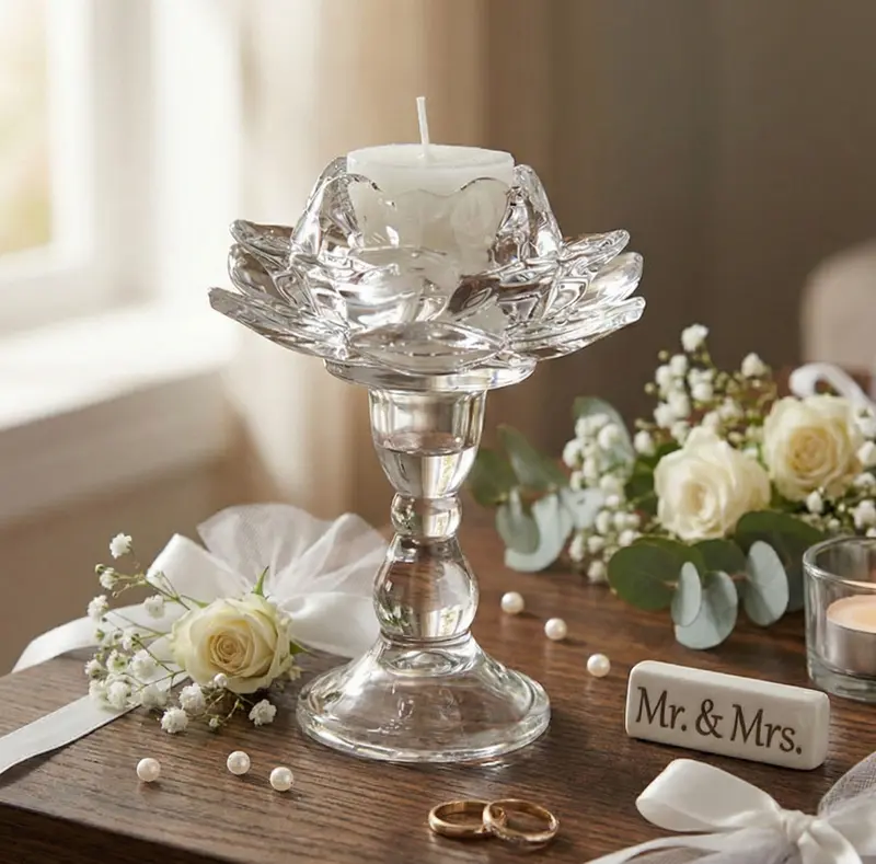 Bomboniera matrimonio elegante porta candela in vetro fiotre di loto harmony SNVT24104
