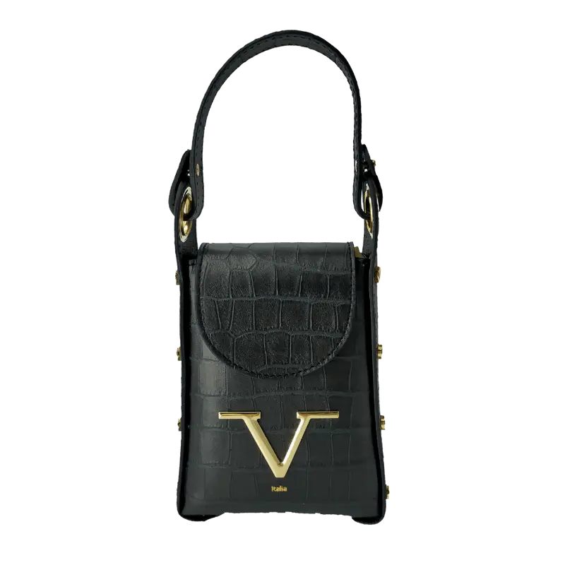 Borsa Donna V Versace Italia in Pelle Black - Luxury Leather Bag Elegante e Raffinata