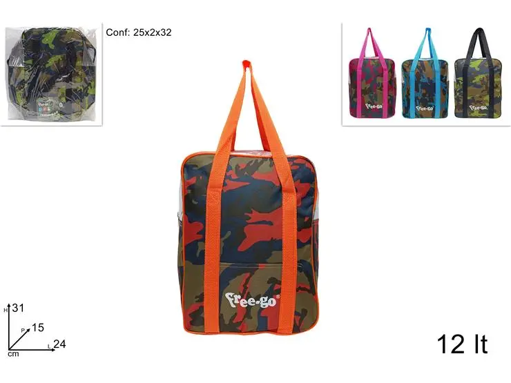 BORSA FRIGO 24LT C/2MANICI FANT.MIMETICA COLORI ASS. TG03