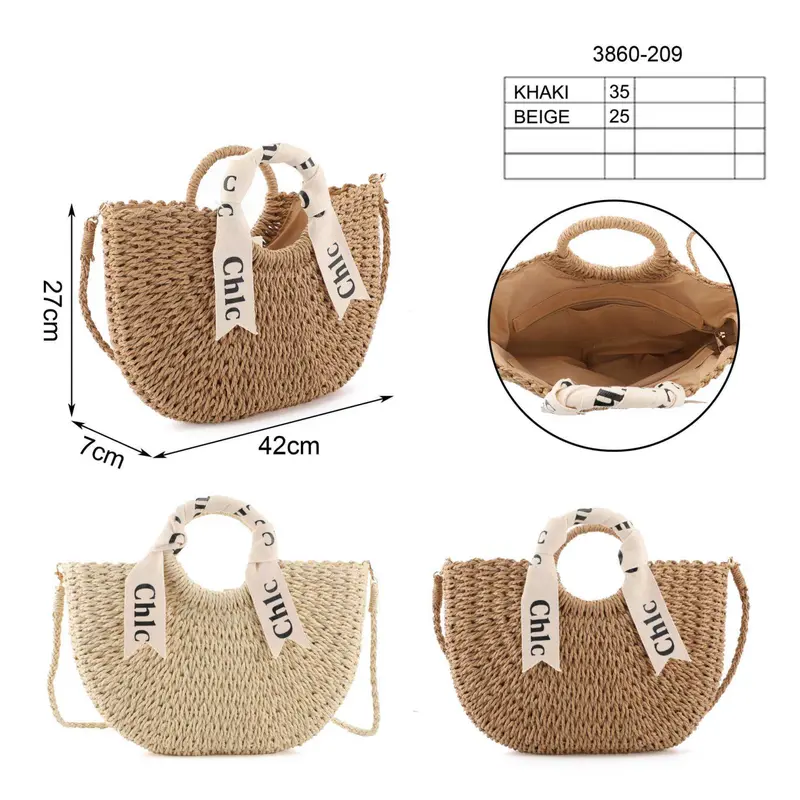 Borsa in paglia con manici rigidi e nastro “Chic” – Modello 3860-209