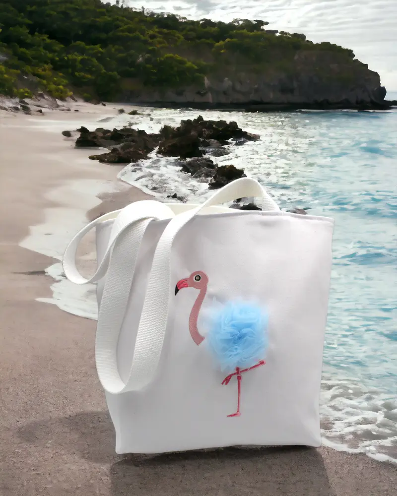 BORSA MARE FENICOTTERO RICAMATO
