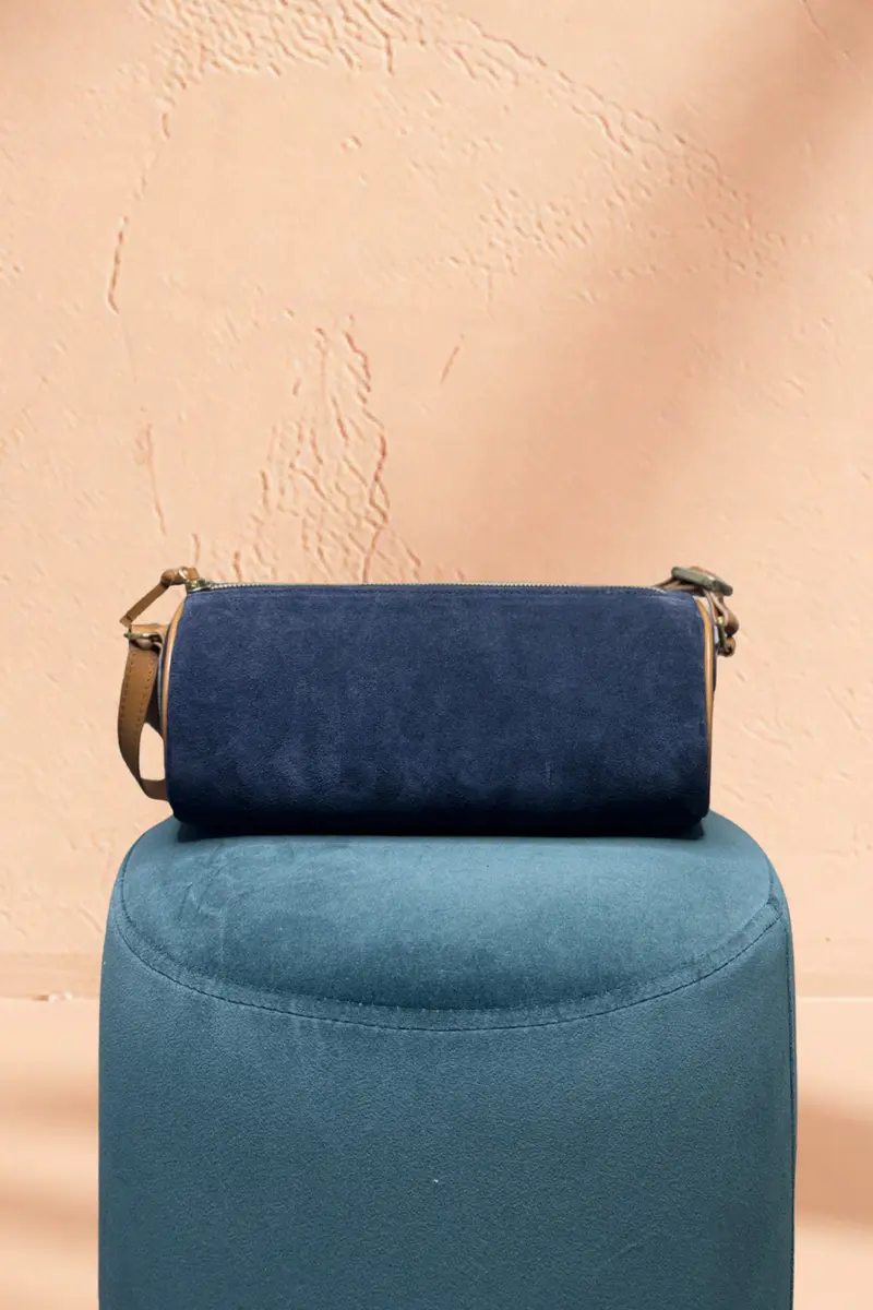 BORSA ODETTE in camoscio blu e pelle biscotto